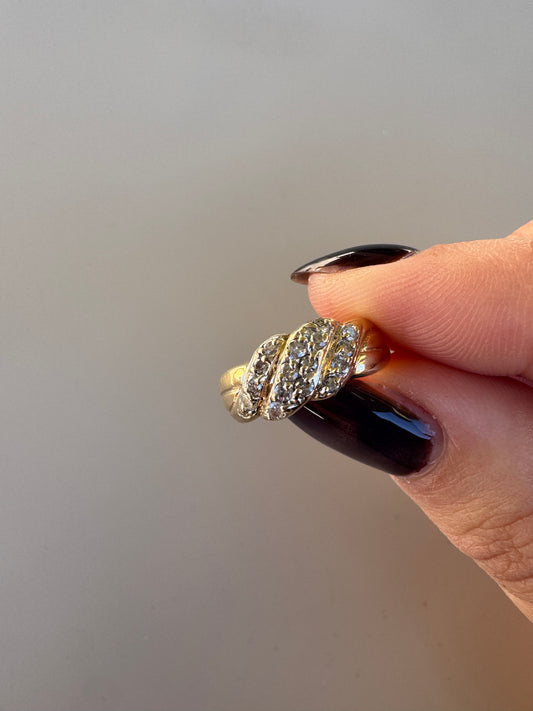 vintage 14k yellow gold diamond knot ring