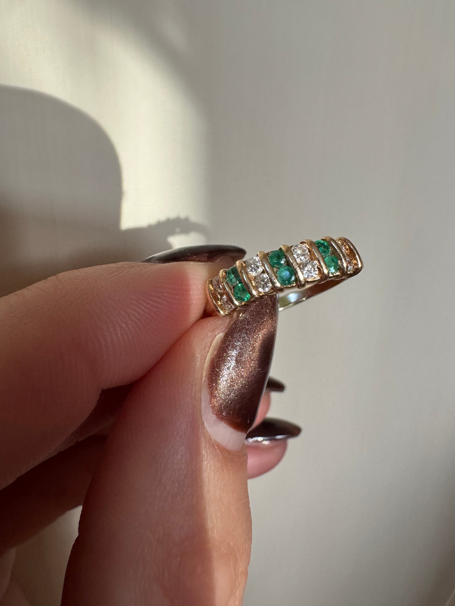 vintage 14k yellow gold diamond & emerald ring