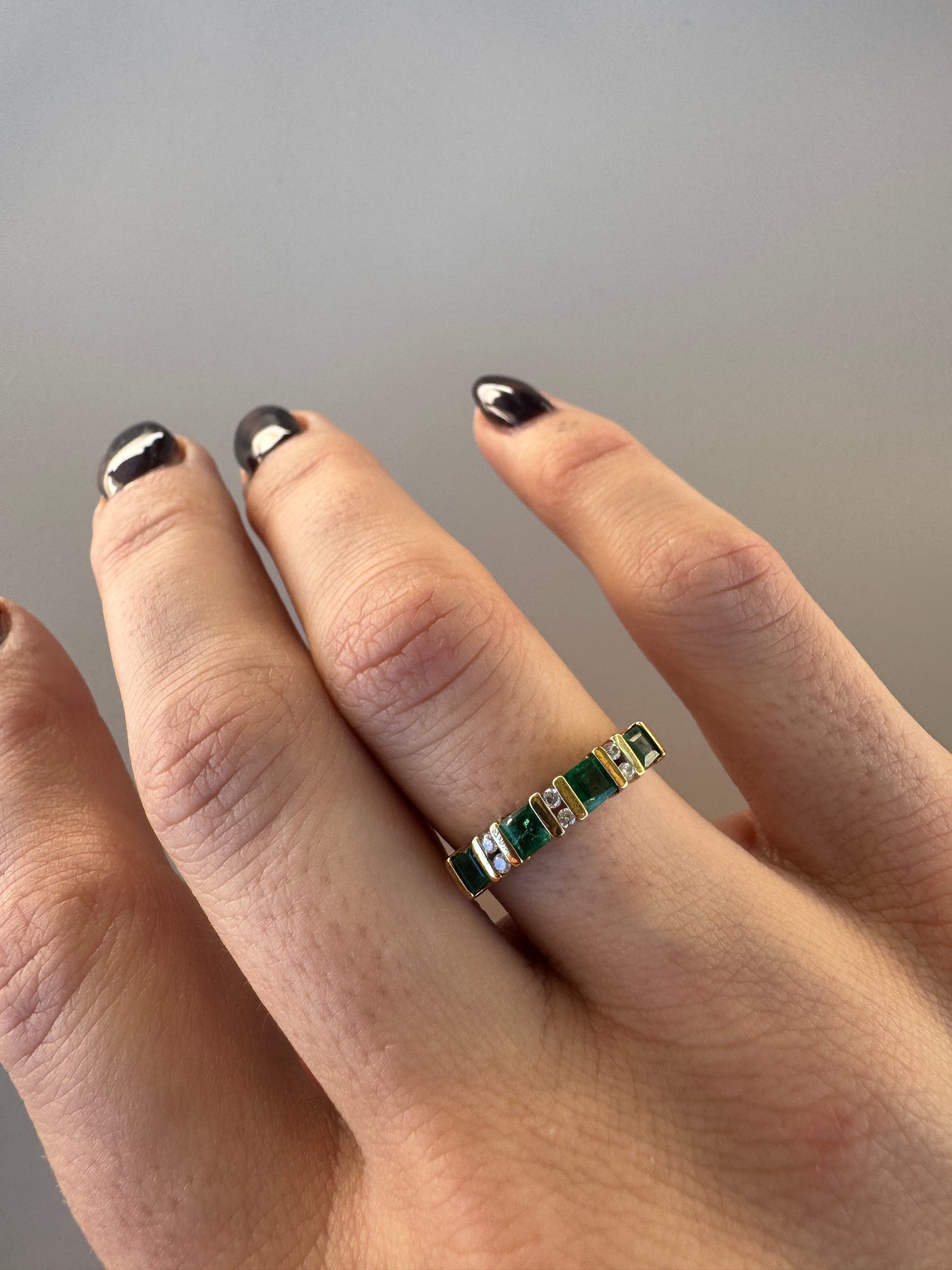 vintage 10k yellow gold emerald & diamond ring