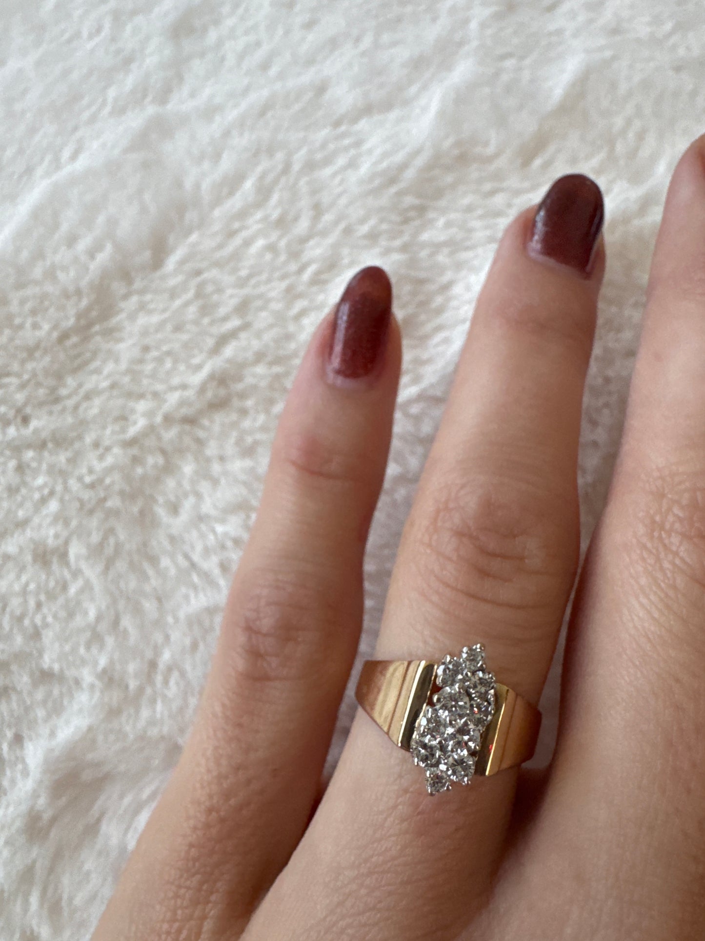 vintage 14k yellow gold diamond cluster ring