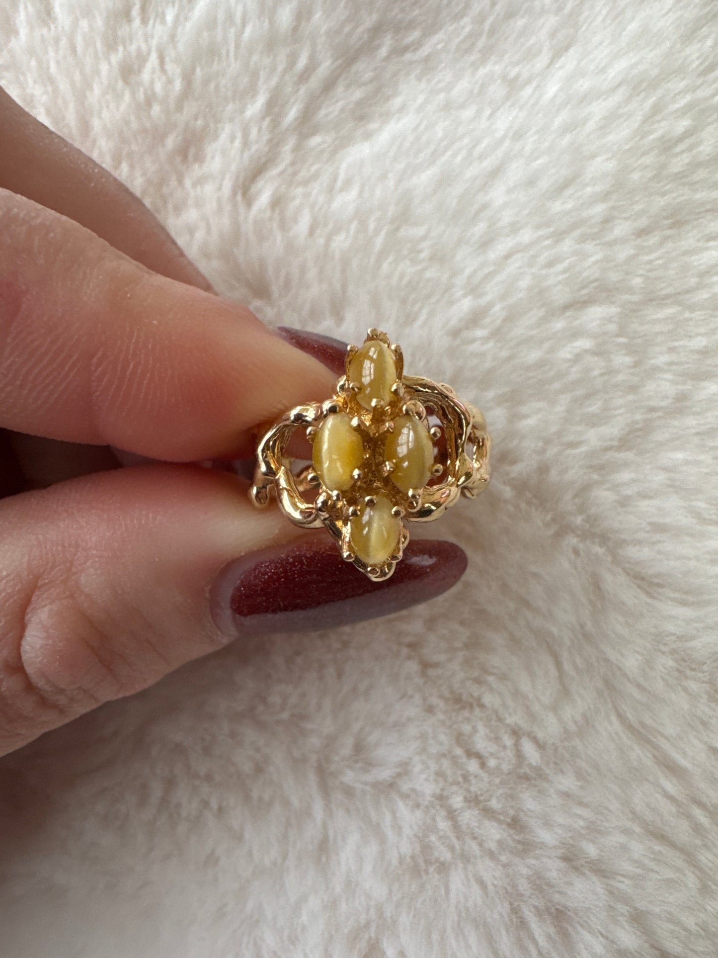 handmade 14k yellow gold yellow tiger’s eye cluster ring
