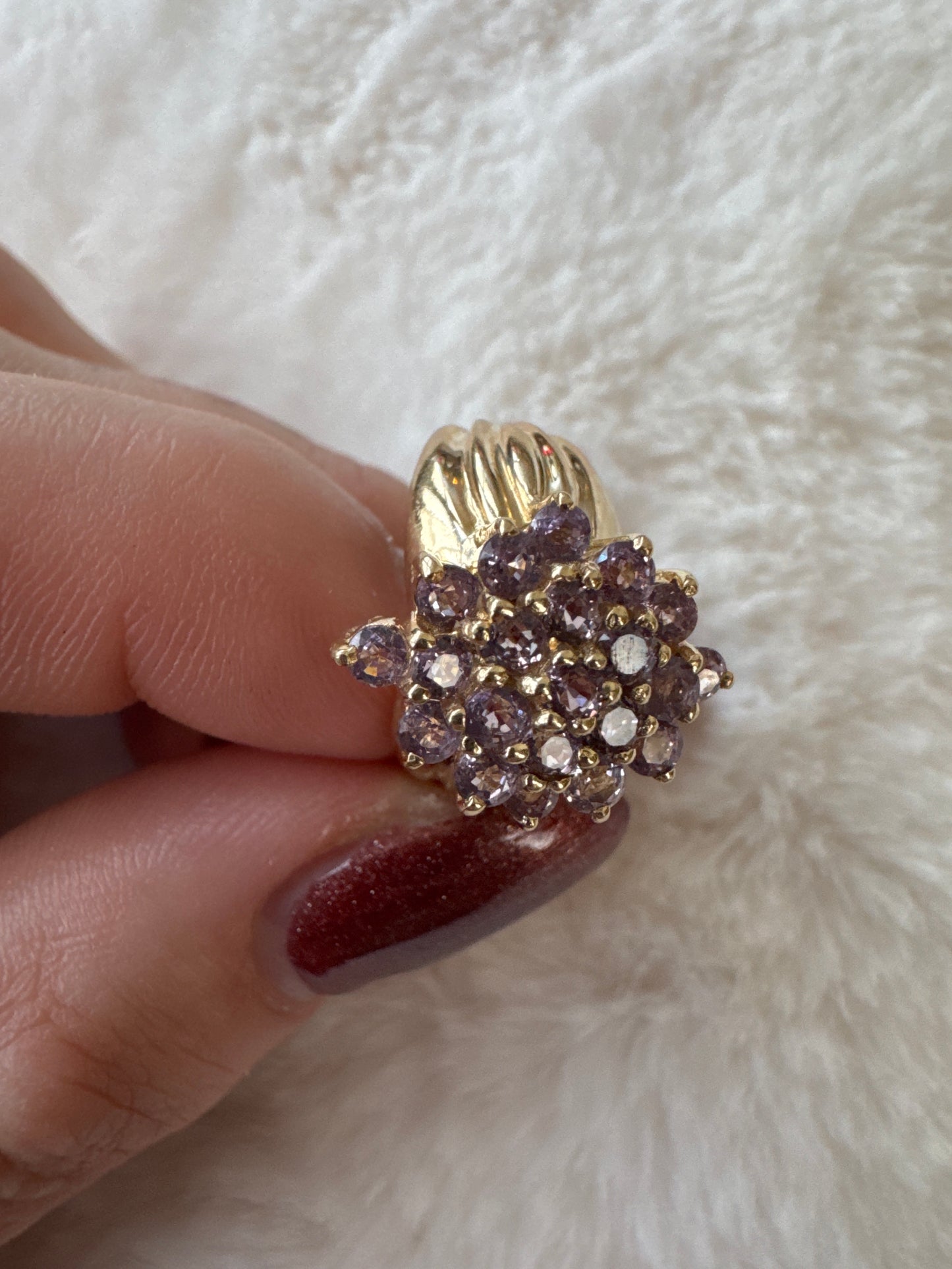 vintage 14k yellow gold lavender amethyst cluster ring