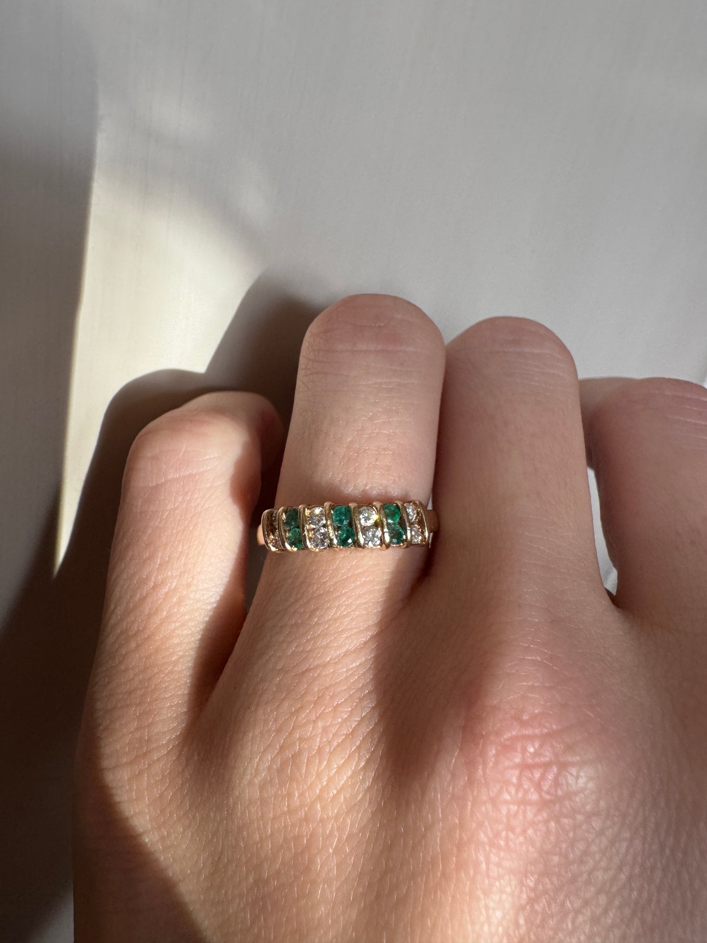 vintage 14k yellow gold diamond & emerald ring