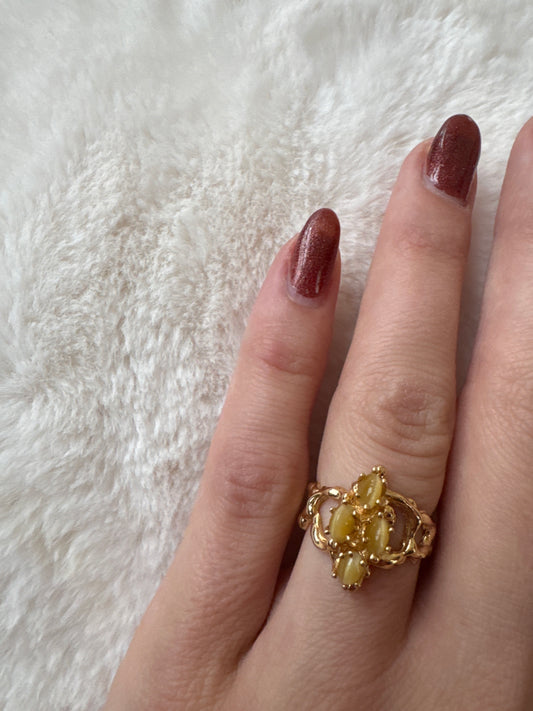 handmade 14k yellow gold yellow tiger’s eye cluster ring