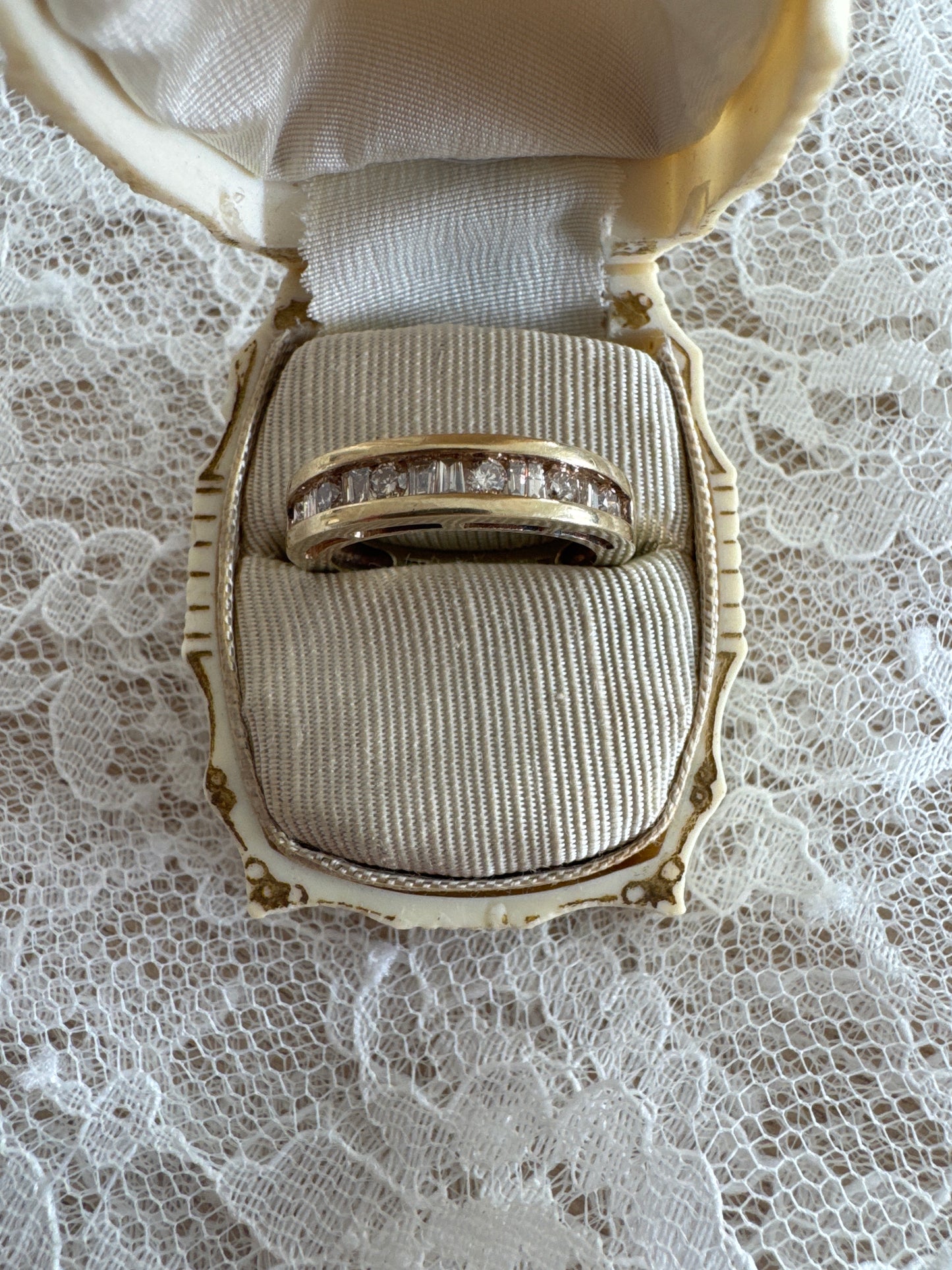 vintage 10k yellow gold channel set diamond ring