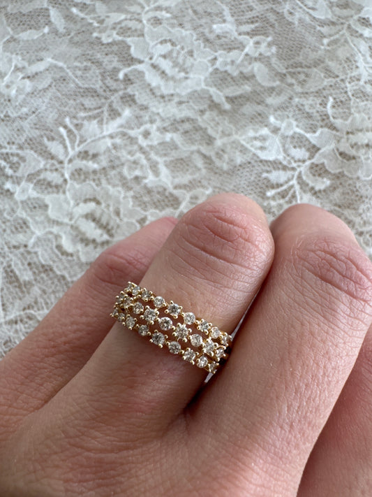 vintage 10k yellow gold three row diamond ring