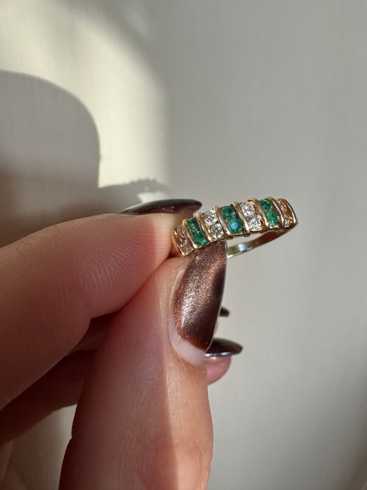 vintage 14k yellow gold diamond & emerald ring