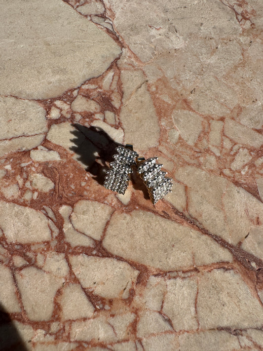 vintage 10k two tone micro pave diamond cluster studs