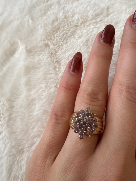 vintage 14k yellow gold lavender amethyst cluster ring