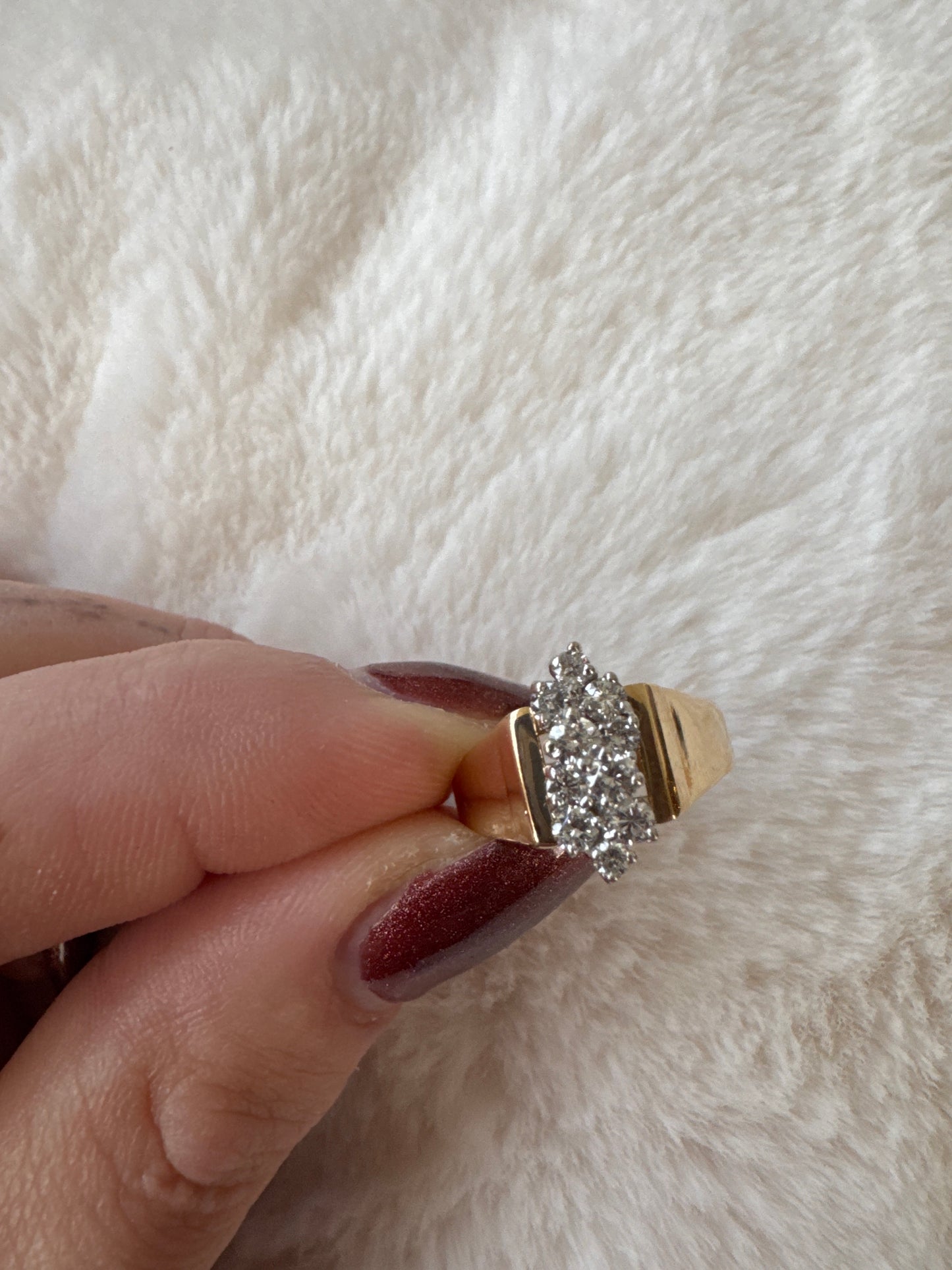 vintage 14k yellow gold diamond cluster ring