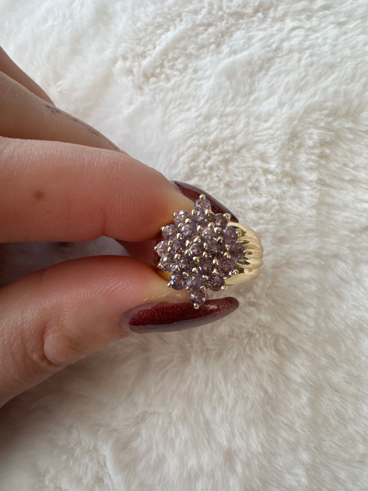vintage 14k yellow gold lavender amethyst cluster ring